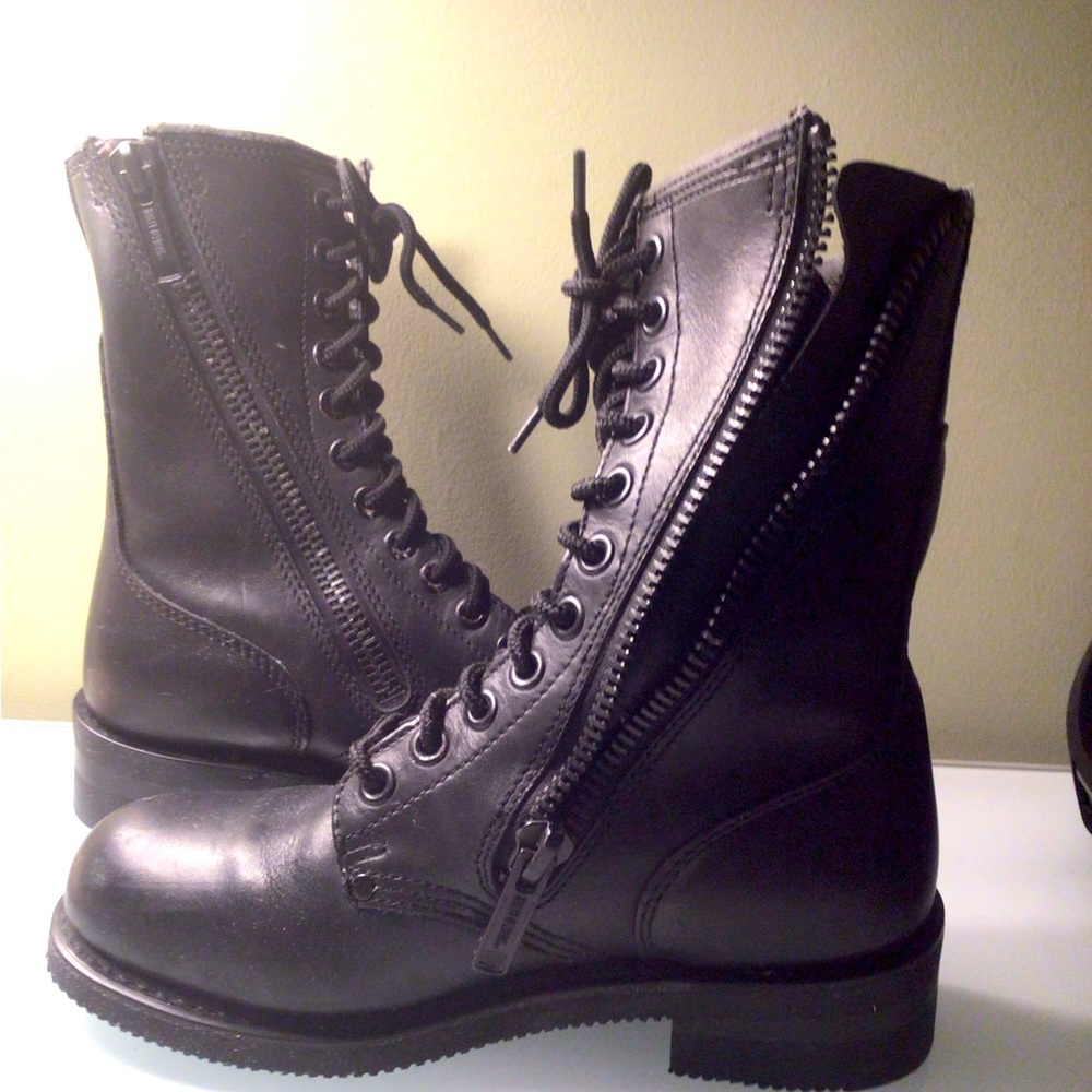 VINTAGE HARLEY DAVIDSON LACE UP SIDE ZIPPERED COMBAT BOOTS SIZE 8